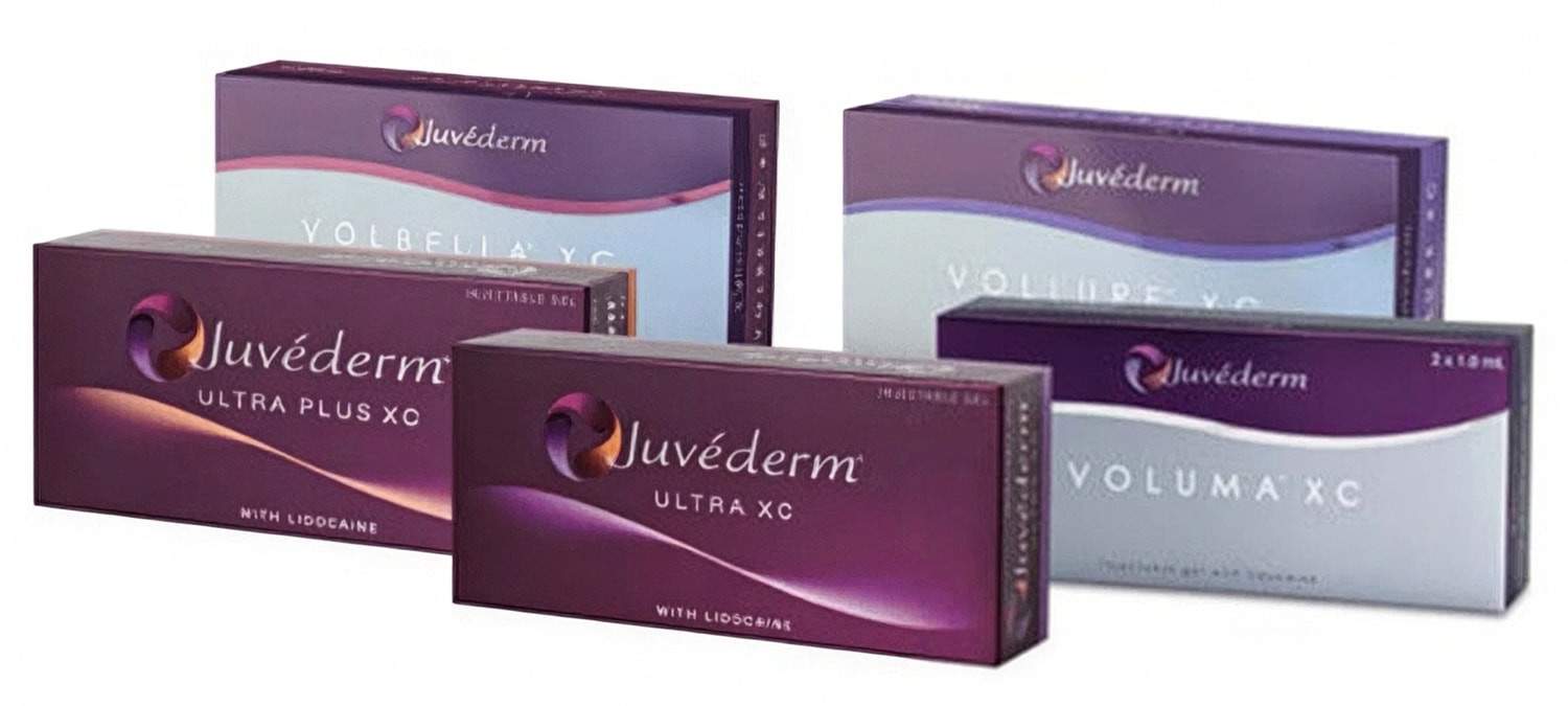Juvederm skincare product packaging displayed together.